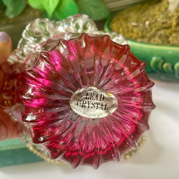 Mid-Century Modern Hand Blown Lead Crystal Cranberry Basket - Picture 11 of 11